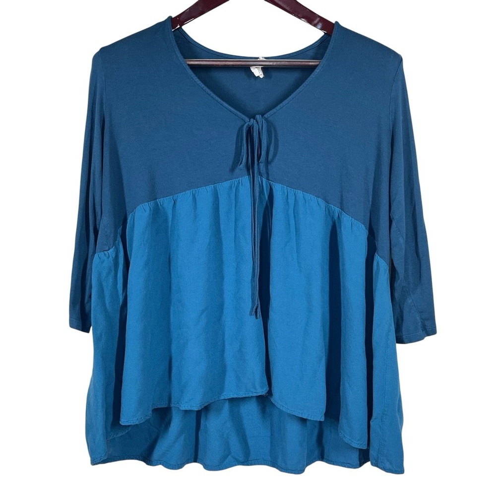 Natural Life Relaxed Fit Babydoll Top Size M Two Tone Teal Blue Flowy Boho